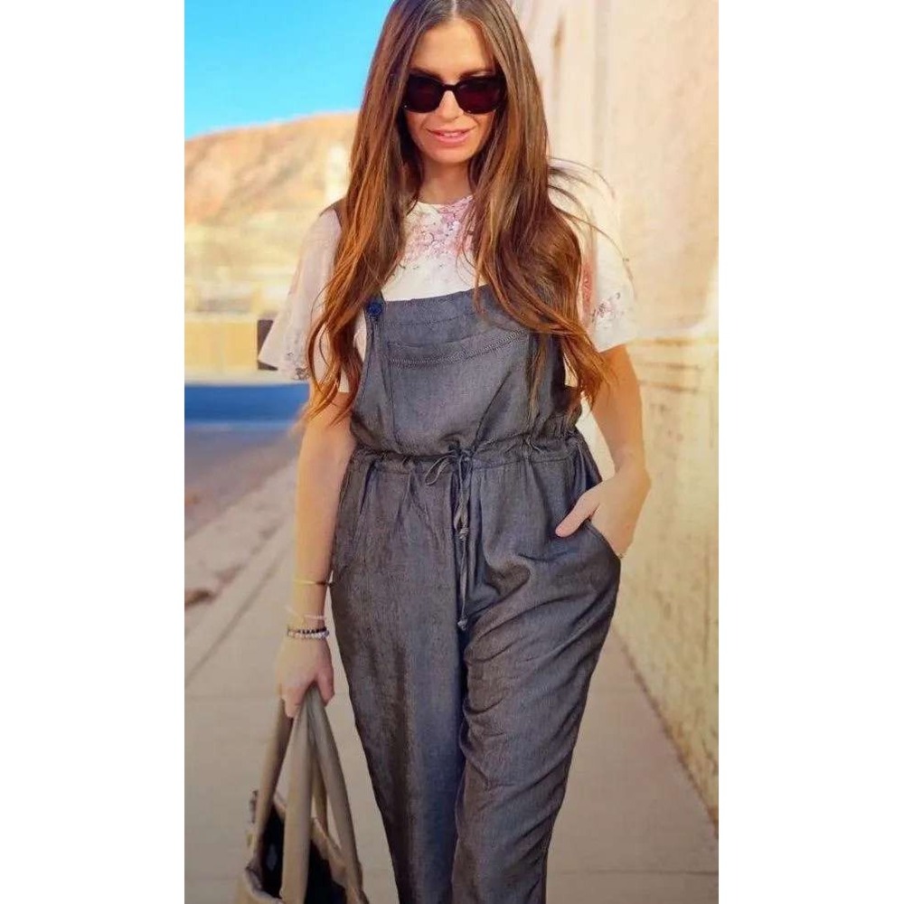 LuLaRoe Juliet Overalls Gray Drawstring Waist Bib Jumpsuit Large NWT
